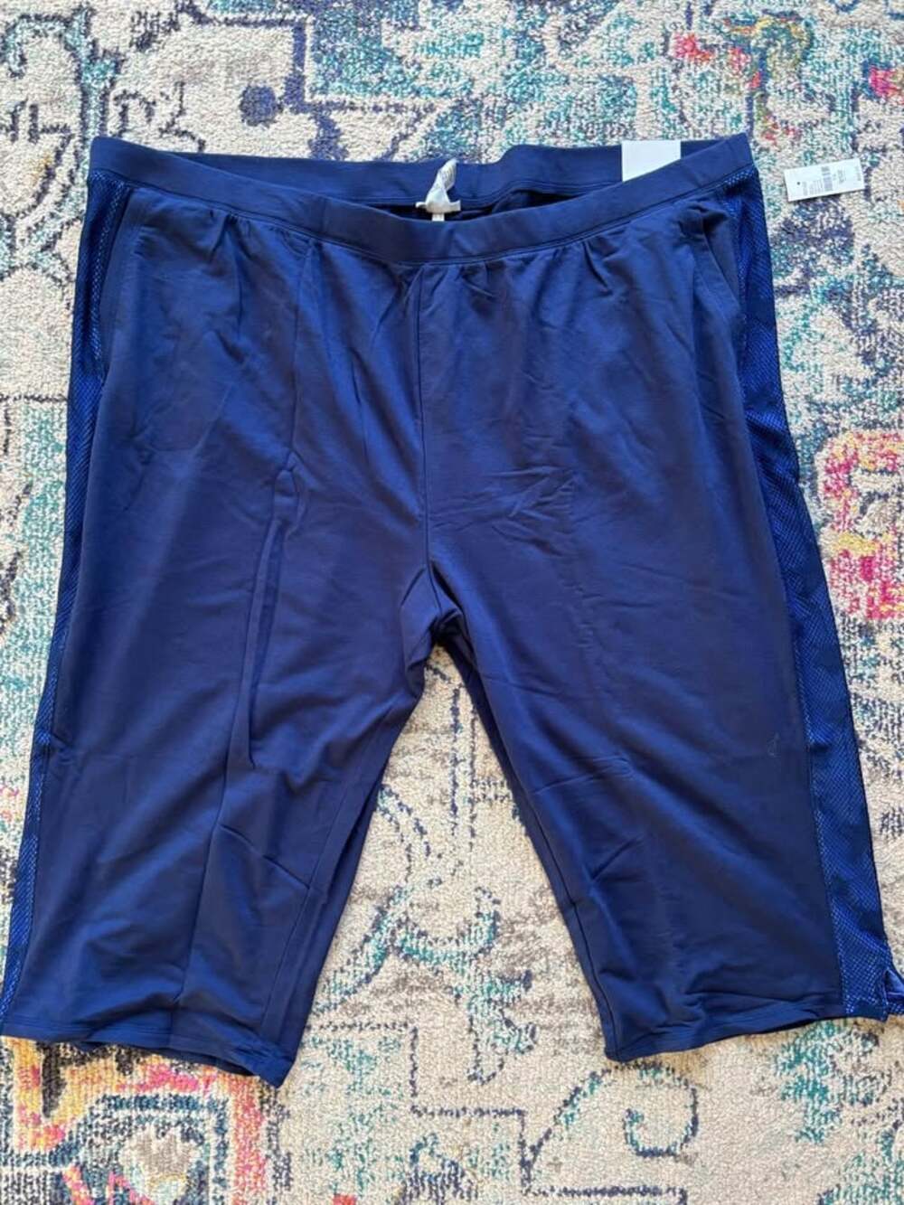 Catherines The Universal Straight Leg Capri Pants Navy Blue Mesh Side 5X 34/36W